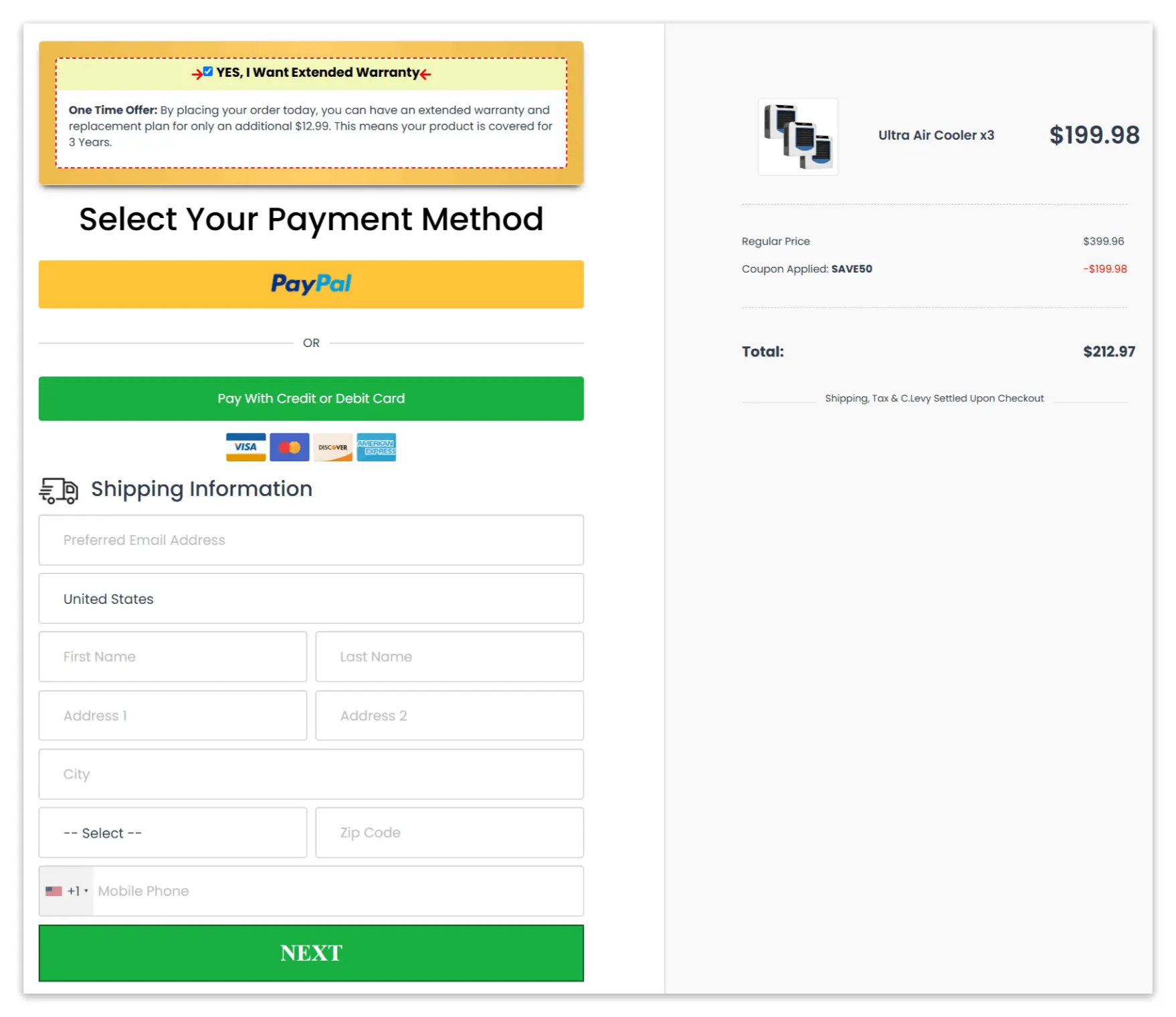 Arctic Air Cooler secure checkout page